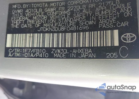 2015 Toyota Prius Two z USA, uszkodzony, nr VIN JTDKN3DU8F0481696